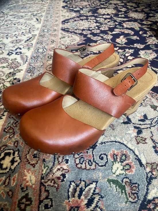 Dansko Shoes - Dansko Thea cognac brown chunky strapped clogs, 38